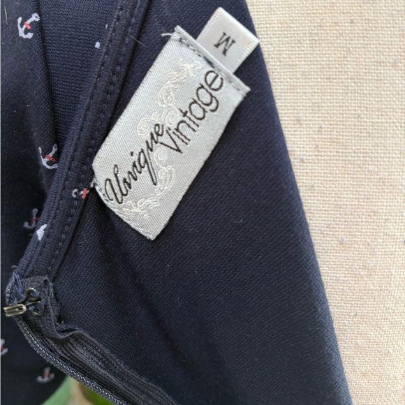 Unique Vintage Dark Blue Nautical Wiggle Midi Dress - Picture 8 of 11